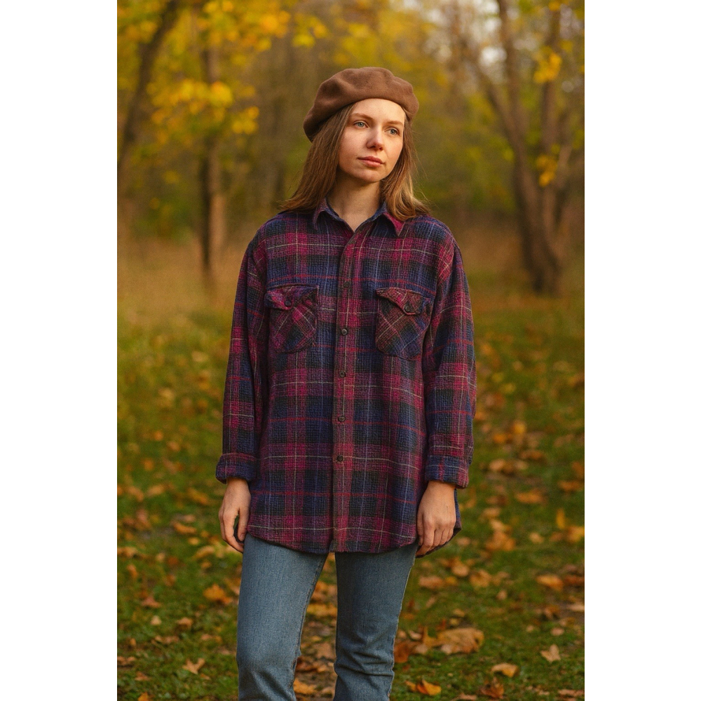VTG Y2K Rosettes Plus 22/24 Women’s Purple Plaid Flannel Shirt Long Sleeve